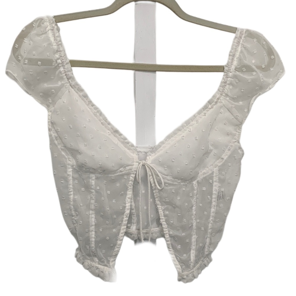 Princess Polly Vaccaro White Swiss Dot Tie Front Cropped Top - Picture 5 of 12